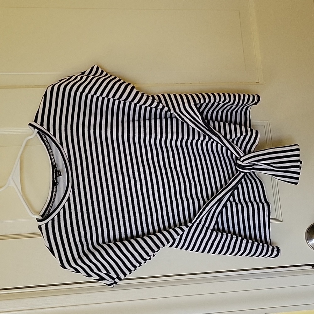 Tie detail striped cap sleeve shirt